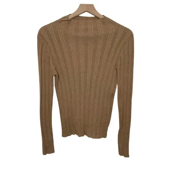 MADEWELL Women's Leaton M Lightweight Ribbed Mock Sweater Heather Caramel Brown - Picture 2 of 15